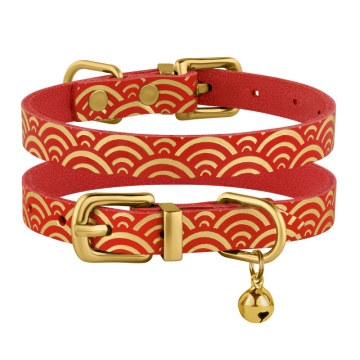 Нашийник для Котів шкіряний Barksi Classic одинарний з золотим тисненням, Море Червоний