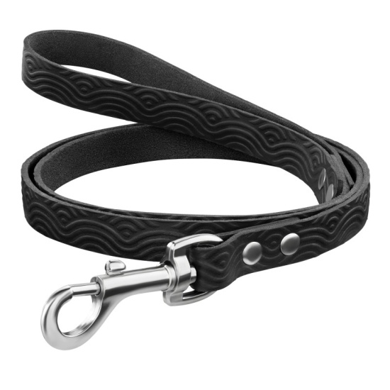 Поводок для Собак Кожаный Barksi BronzeDog Classic с тиснением Черный