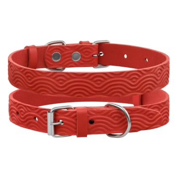 Нашийник для Собак Шкіряний Barksi BronzeDog Classic з тисненням Червоний