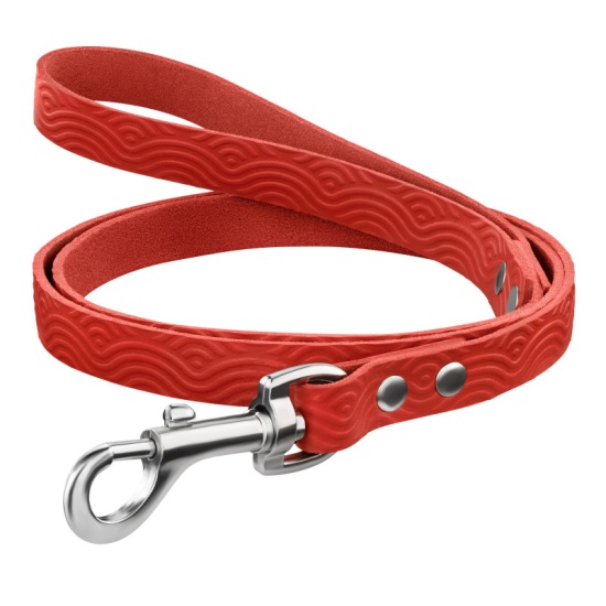 Поводок для Собак Кожаный Barksi BronzeDog Classic с тиснением Красный
