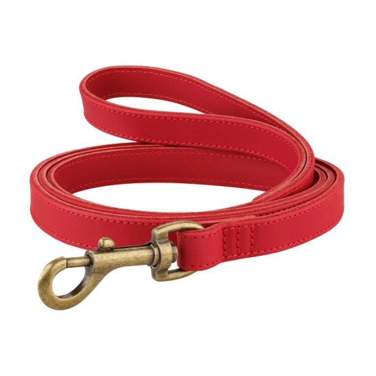 Поводок для собак кожаный BronzeDog Antiq красный