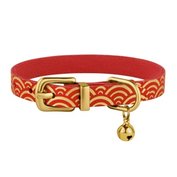 Нашийник для Котів шкіряний Barksi Classic одинарний з золотим тисненням, Море Червоний