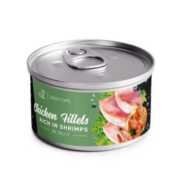 Корм влажный Chicken Fillets rich in Shrimp in Jelly for Adult Cats филе курицы с креветками в желе для взрослых кошек.