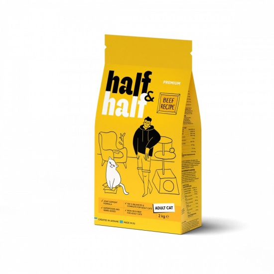 Сухий корм Half&Half для дорослих котів з яловичиною