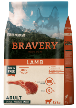 Сухий корм для собак cередніх та великих порід BRAVERY Lamb Large/Medium Adult з ягням