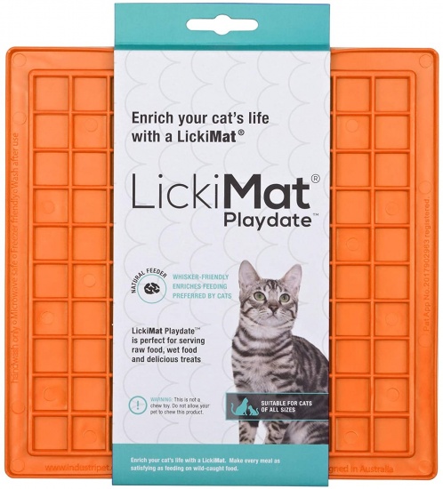 Licki Mat Playdate orange cat Каучуковый коврик для медленного питания для кошек