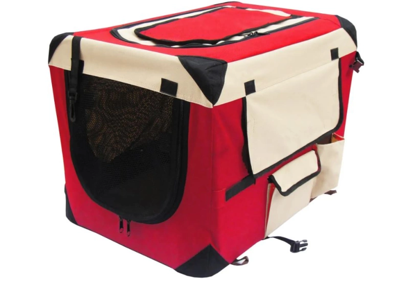 Мягкая клетка для собак SENFUL Pet Soft Crate с флисовым ковриком и чехлом, красно-бежевая