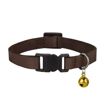 Ошейник кожаный плоский BronzeDog Crazy для Кошек с колокольчиком Коричневый