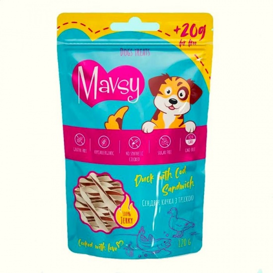 Mavsy Duck and Cod Sandwich-Мавсі Ласощі для собак сендвіч з тріскою та качкою