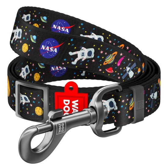 Поводок для собак нейлоновый WAUDOG Nylon, рисунок «NASA», регулируемый, Дов 152-183 см