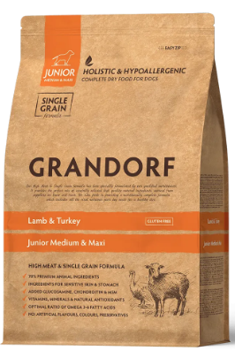 Сухой корм для юниоров собак средних и крупных пород Grandorf LAMB & TURKEY JUNIOR ягненок с индейкой