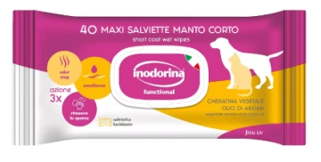 Вологі серветки для короткошерстних собак та котів Inodorina Functional Cheratina Vegetale Olio Di Argan з аргановою олією та ароматом жасмину