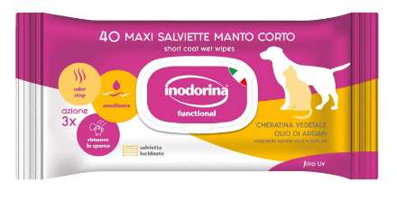 Влажные салфетки для короткошерстных собак и кошек Inodorina Functional Cheratina Vegetale Olio Di Argan с аргановым маслом и ароматом жасмина