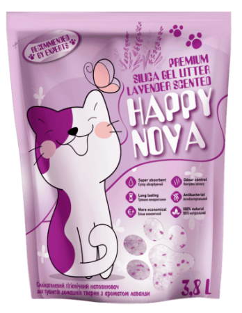 Силікагелевий гігієнічний наповнювач для туалетів з ароматом лаванди Happy Nova