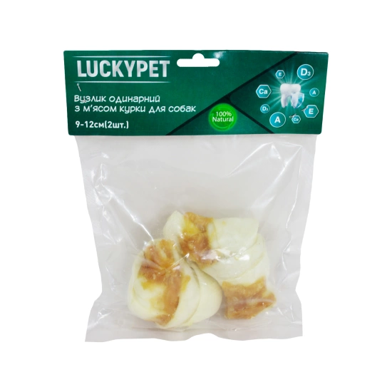 Вузлик одинарний №3 + м'ясо курки, 9-12см, 10шт/уп, Lucky Pet