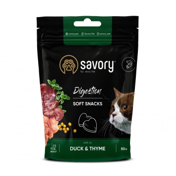 Мягкие лакомства Savory для улучшения пищеварения кошек, утка с тимьяном