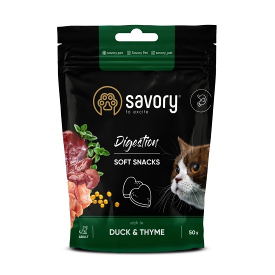 Мягкие лакомства Savory для улучшения пищеварения кошек, утка с тимьяном