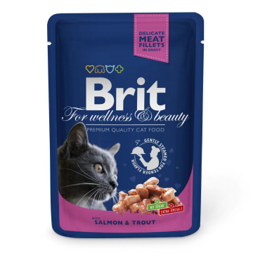 Brit Premium Шматочки з лососем та фореллю для кішок