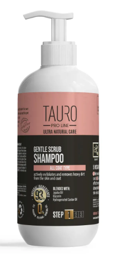 Деликатный шампунь-скраб для шерсти и кожи собак и кошек TAURO PRO LINE Ultra Natural Care Gentle Scrub Shampoo