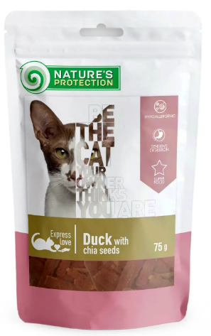 Лакомство для кошек, снеки с уткой и чиа, Nature's Protection snack for cats with duck with chia seeds