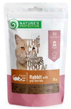 Лакомство для кошек, снеки из кролика с ягодами годжи, Nature's Protection snack for cats with rabbit and goji berries 