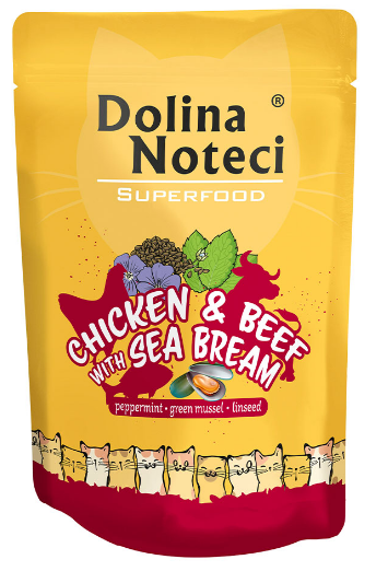 Пауч Dolina Noteci Superfood для кошек с курятиной, говядиной и дорадо