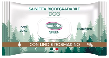 Вологі біорозкладні серветки з розмарином та льоном Inodorina Green Lino e Rosmarino для всіх типів шерсті собак