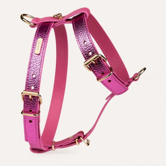 Шкіряна шлея BranniPets - Metal Fucsia