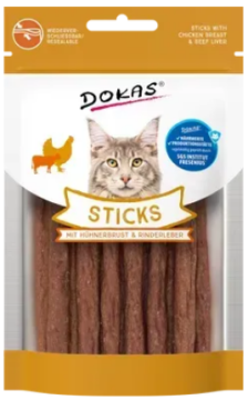 Лакомство для кошек Dokas Sticks с куриной грудкой и говяжьей печенью 