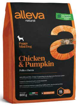 Повнораціонний сухий корм Alleva Natural Puppy Chicken & Pumpkin Mini - для цуценят, а також для вагітних та лактуючих собак міні порід, з куркою та гарбузом
