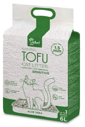Наповнювач туалетів Velvet Paw TOFU для котів схильних до алергії  з екстрактом алое вера