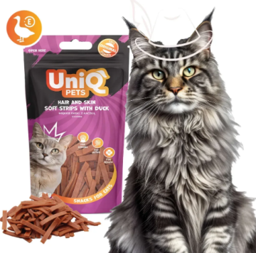 Ласощі для шкіри та шерсті котів Uniq PETS CAT SNACKS MIMI м'які смужки з качкою