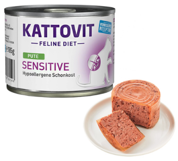 Полнорационный беззерновой влажный лечебный корм Kattovit Veterinary Sensitive Turkey Индейка для кошек с пищевой непереносимостью