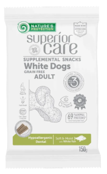 Беззернові ласощі з білою рибою Nature's Protection Superior Care White Dogs Hypoallergenic & Dental Care для дорослих собак всіх порід з білим окрасом шерсті