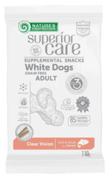 Беззернові ласощі з лососем Nature's Protection Superior Care White Dogs Clear Vision для дорослих собак всіх порід з білим забарвленням шерсті