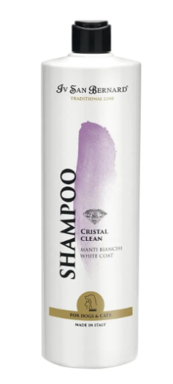 Шампунь Iv San Bernard Cristal Clean для білої шерсті собак та котів, усуває жовті плями.