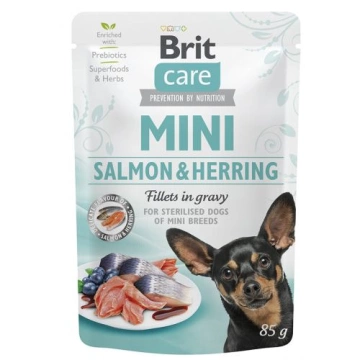 Brit Care Dog Mini Fillets In Gravy с лососем и сельдью для стерилизованных собак