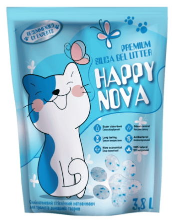 Силікагелевий гігієнічний наповнювач для туалетів домашніх тварин Happy Nova