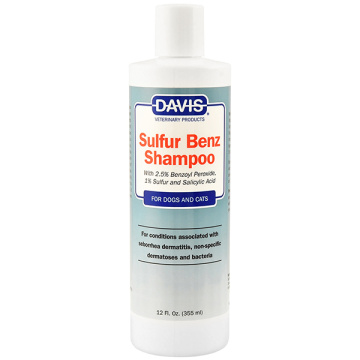 Davis Sulfur Benz Shampoo Девіс Сульфуп Бенз шампунь з пероксидом бензоїлу, сіркою, саліциловою кислотою для собак та котів із захворюваннями шкіри