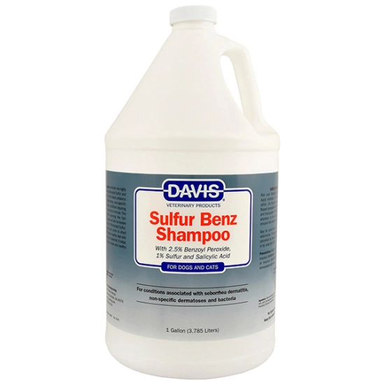 Davis Sulfur Benz Shampoo Девіс Сульфуп Бенз шампунь з пероксидом бензоїлу, сіркою, саліциловою кислотою для собак та котів із захворюваннями шкіри