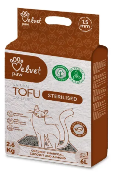 Наповнювач для стерилізованих котів VELVET PAW TOFU з кокосовим вугіллям, мигдалевою та кокосовою есенцією