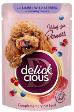 Delickcious Пластівці для собак з ягнятиною та лісовими ягодами у вершковому соусі