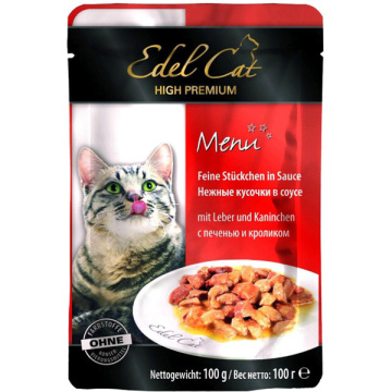 Консерва для котів шматочки в соусі Edel Cat Liver and rabbit in sauce