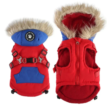 Зимовий жилет для собак з капюшоном та хутром Derby Red/Blue