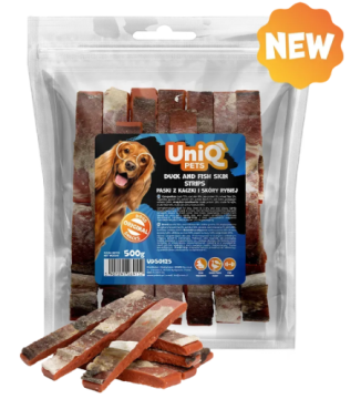 Ласощі для собак UniQ PETS Стріпси з качки та шкіри тріски