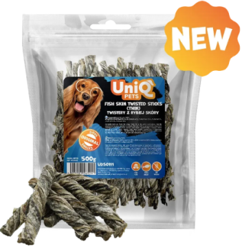 Ласощі для собак UniQ PETS Тонкі скручені палички зі шкіри риби