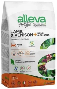 Alleva Holistic Cat Adult Lamb&Venison Повнораціонний корм з ягням та олениною з додаванням конопель та кореня женьшеня для дорослих котів