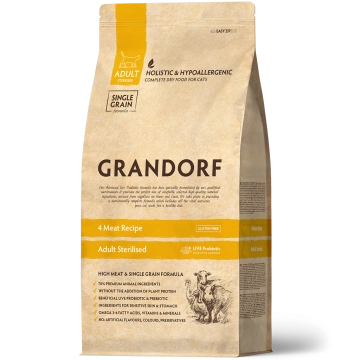 Grandorf Cat 4 Meat & Turkey Steril Грандорф 4 вида мяса с пробиотиками для стерилизованных котов