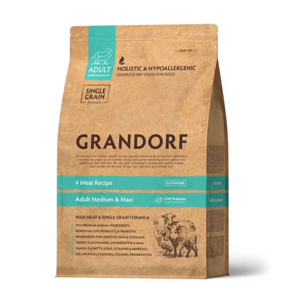 Grandorf White 4 Meat & Brown Rice 4 вида мяса для взрослых собак всех пород