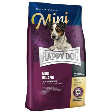 Happy Dog Mini Irland для нормализации линьки и собак, имеющих проблемы с кожей с кроликом и лососем